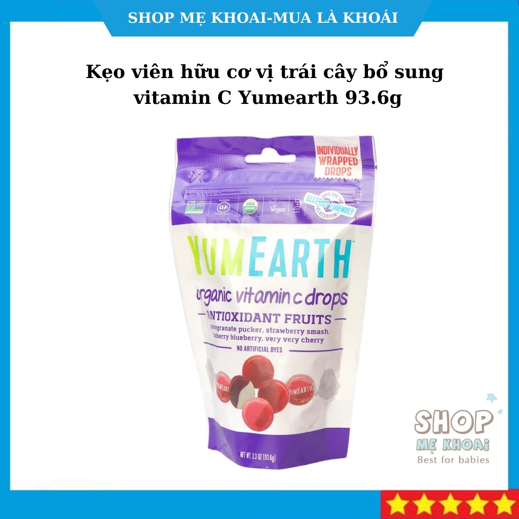 Kẹo viên hữu cơ vị trái cây bổ sung vitamin C Yumearth 93.6g