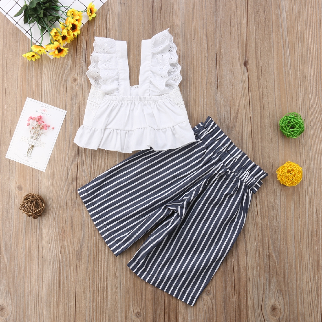 ღWSVღ2pcs Kids Baby Girls Outfits Casual T-shirt Tops Long Bowknot Pants Clothes Set