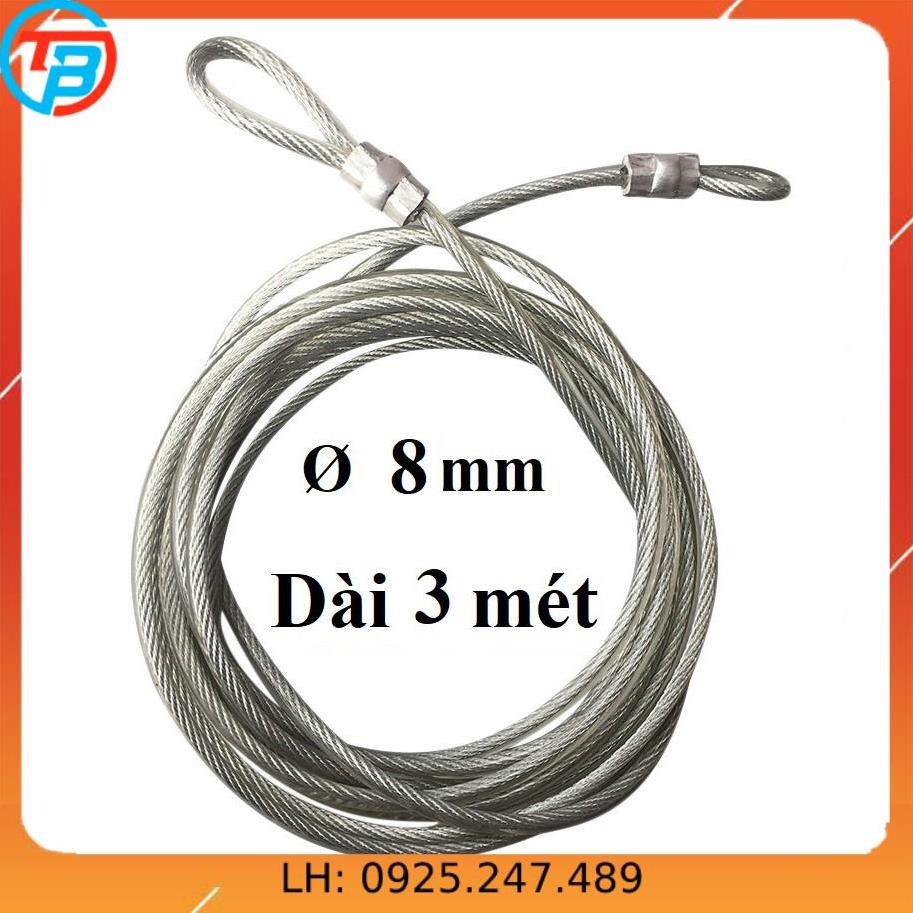 Dây cáp khóa xe bọc nhựa Phi 8mm -  Dài 3 mét CÁP THÉP SÀI GÒN