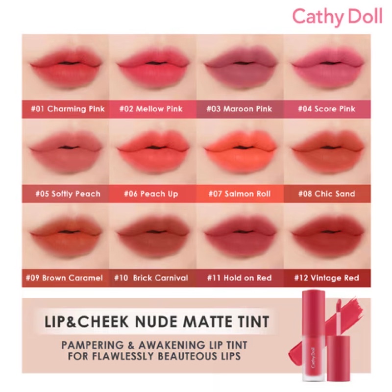 Son Kem Và Má Hồng Cathy Doll Lip & Cheek Nude Matte Tint 3.5g