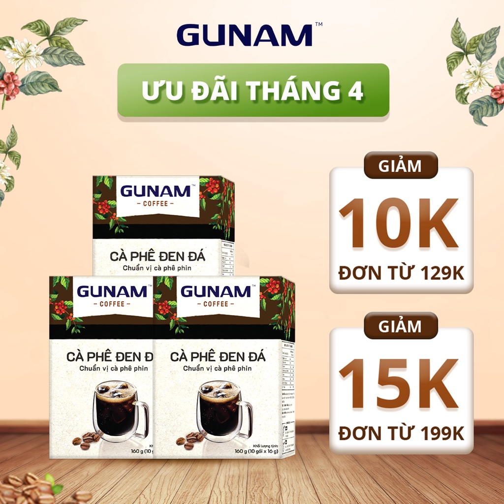 Combo 3 hộp cà phê hòa tan GUNAM đen đá cà phê (hộp 10 gói x 16g)