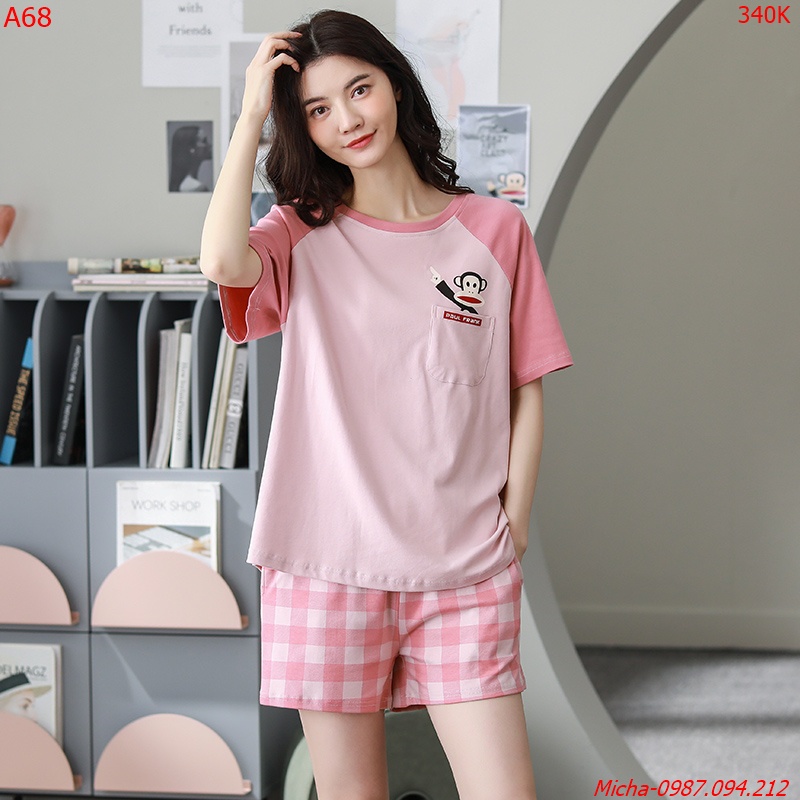 Bộ mặc nhà nữ Paul Frank hồng caro - Micha A68
