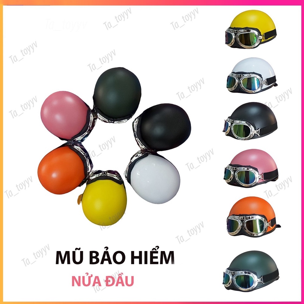Mũ bảo hiểm nửa đầu kèm kính siêu đẹp chính hãng, trơn nhiều màu