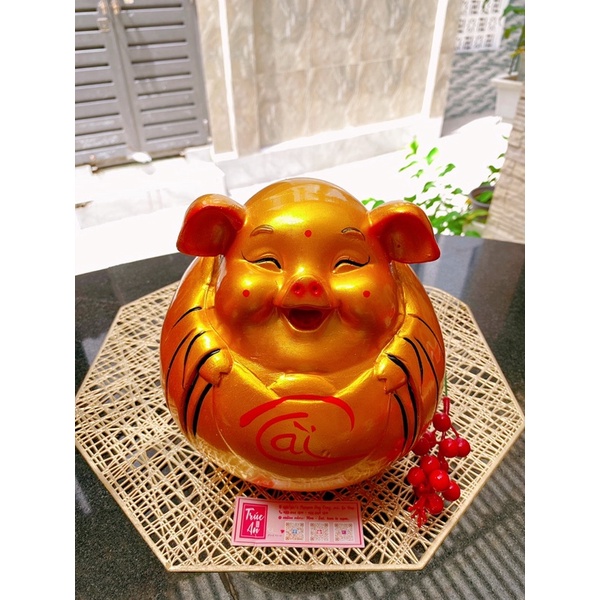 (21x20x20cm) Heo đất thạch cao Ông Địa Tài Lộc, nước sơn bóng mịn lấp lánh, vẽ tay tỉ mỉ, hàng có sẵn
