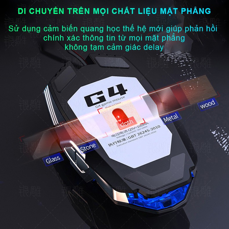 Chuột máy tính gaming chơi game SIDOTECH YINDIAO G4 Pro 800/1200/1600/3200DPI có dây cho game thủ Esport- Chính Hãng