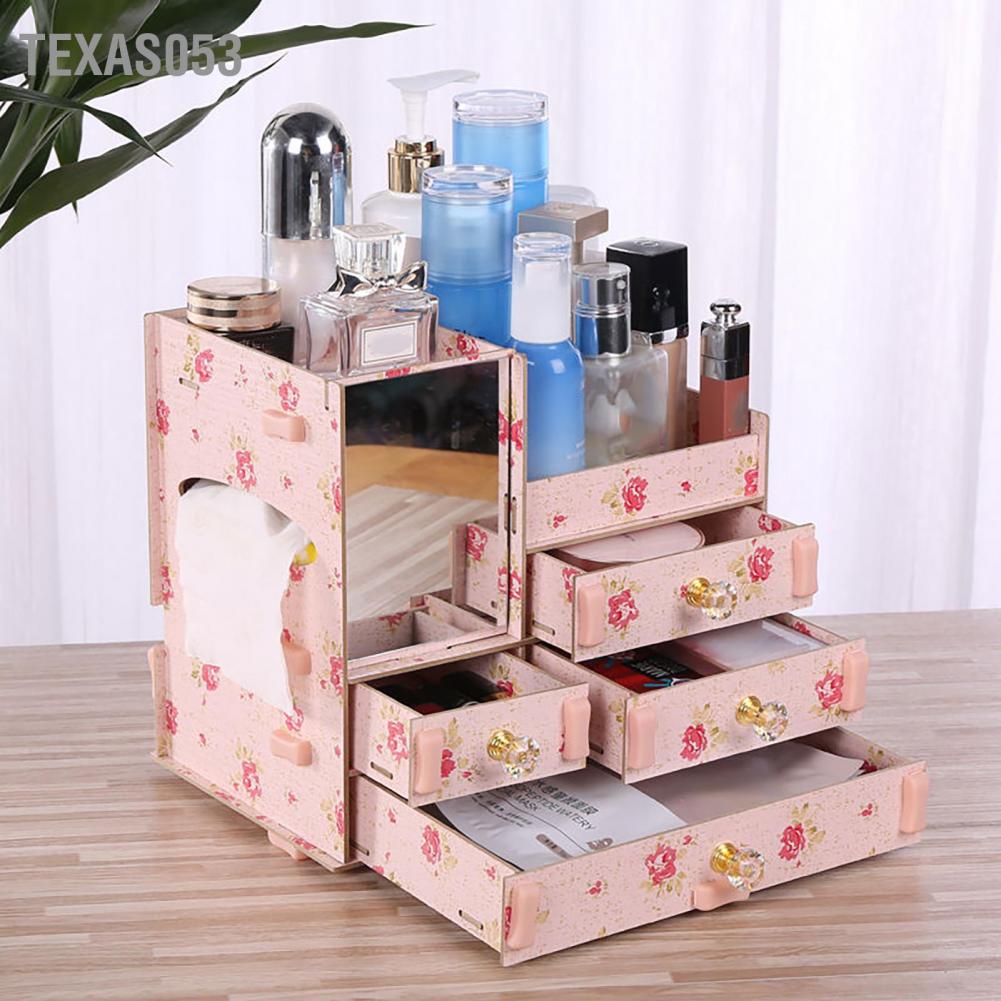 Texas053 Makeup Storage Box Four Draw Design Large Capacity Beautiful Cosmetic Case Display for Dressing Table Desktop