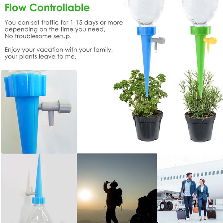 Dụng cụ tưới cây tự động nhỏ giọt, đầu tưới cây gắn chai nước, có van điều chỉnh dòng tưới