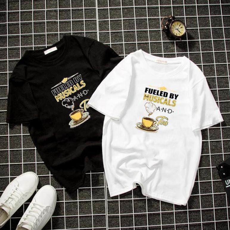 "RẺ VÔ ĐỊCH" Áo thun unisex Hàn Quốc in chữ kiểu âm nhạc và trà vải dày mịn 2019T1050