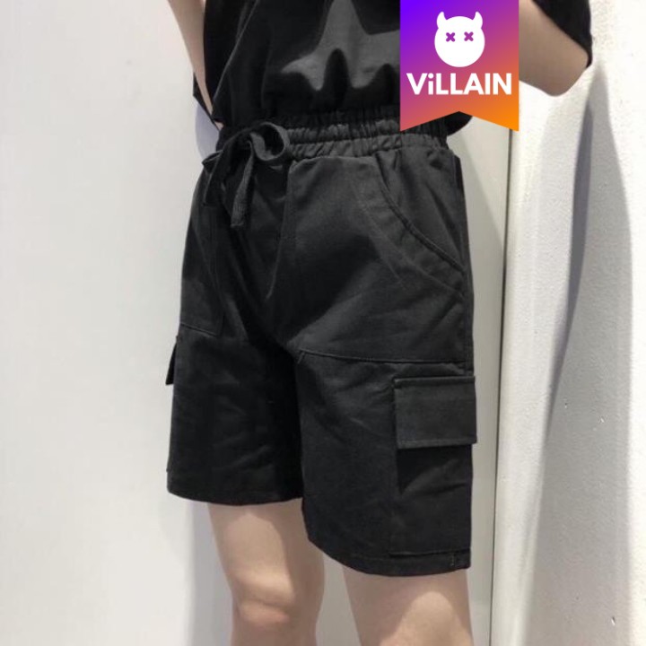 Quần Short Kaki Lửng Nam Nữ Thun Đen Unisex - Villain