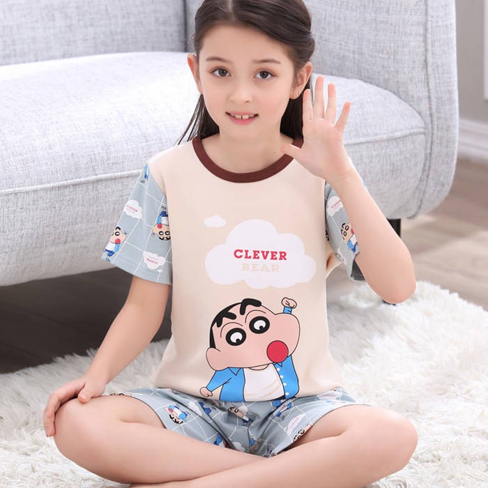 Bộ Đồ Ngủ Tay Ngắn Chất Liệu Cotton Thời Trang Mùa Hè Dễ Thương Cho Bé Gái 12-13 Tuổi