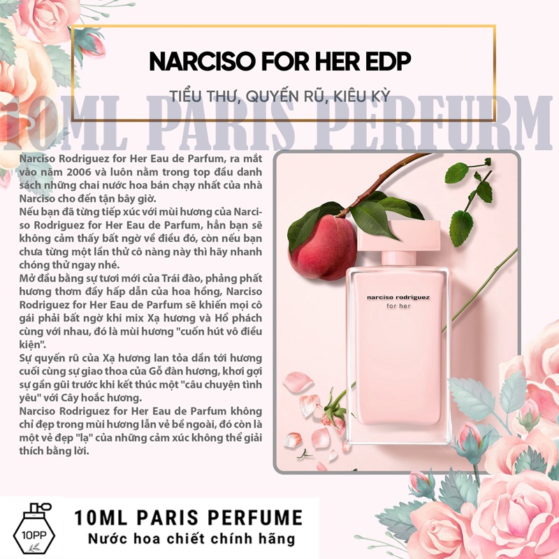 Nước Hoa Narciso Rodriguez For Her Hồng Nhạt EDP Lưu Hương Lâu.