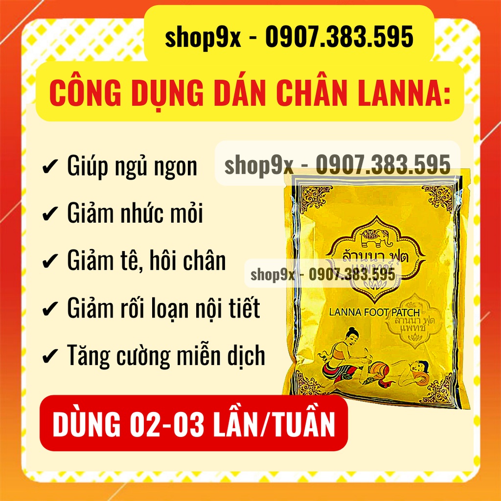 Miếng Dán Thải Độc Chân Thái Lan Lanna Foot Patch - Thải Độc Tố Lòng Bàn Chân Giảm Nhức Mỏi Ngủ Ngon (10 Miếng/ Bịch)