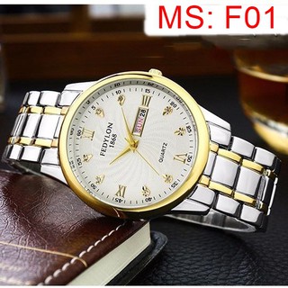 Đồng hồ nam fedylon dây pha vàng mặt trắng,chống nước,chống xước tốt