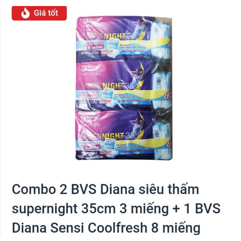 (tặng kèm 8miếng cool fresh)combo 2 gói băng vệ sinh Diana ban đêm 35cm