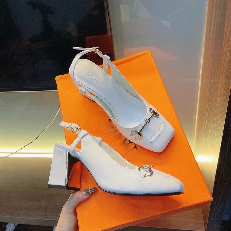 Sandal mũi vuông da mềm khoá sắt cao cấp gót 6p (loại 1)