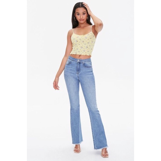Áo croptop hai dây hoa nhí thun gân • Storenyy