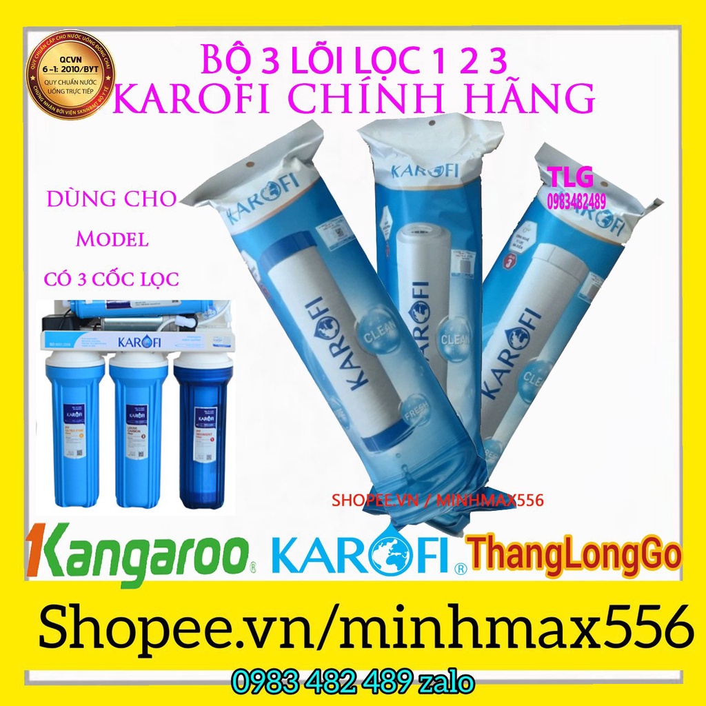 [CHINH HANG] COMBO 5 LÕI LỌC NƯỚC KAROFI CHÍNH HÃNG | GỒM 3 LÕI 1, 1 LÕI 2, 1 LÕI 3