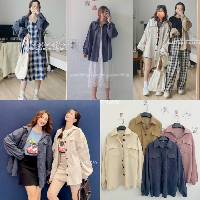 NEW 2021 Áo Sơ Mi Nhung COCA OVERSIZE SHIRT thiết kế túi hộp form rộng tone màu trơn basic free size RẺ VÔ ĐỊCH