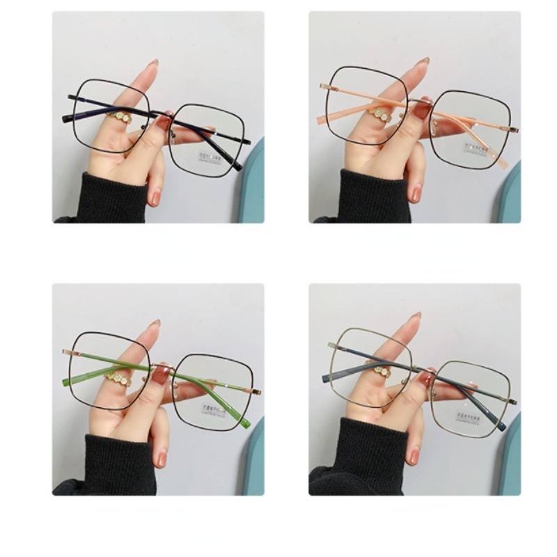 (KIQI-FASHION) COD Mắt Kính Gọng Lớn Bằng Nhựa resin Khung Kim Loại Chống Ánh Sáng Xanh Từ 0.5 Đến -4.00 Độ
