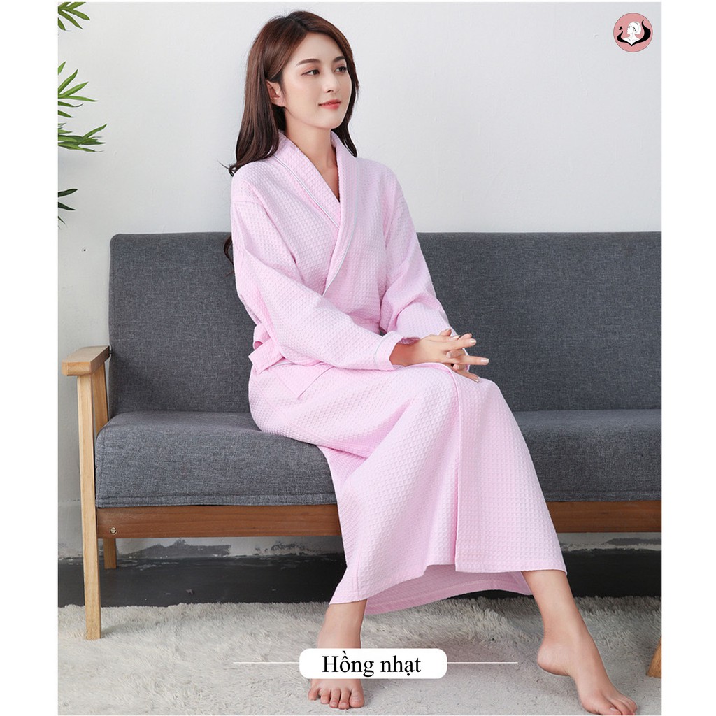 Áo choàng tổ ong, áo choàng tắm khách sạn,  áo 100 % cotton tay dài có đai thắt lưng  - Việt Thư