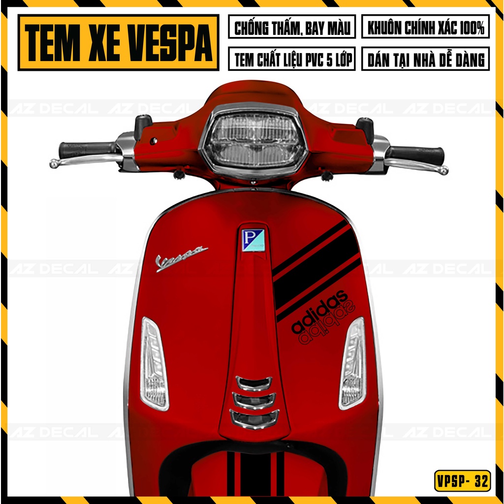 Tem Chế Mẫu Adidas Dán Xe Vespa Sprint / Primavera | VPSP32 | Decal Rời Trang Trí Xe Dễ Dán, Nhiều Lựa Chọn Màu