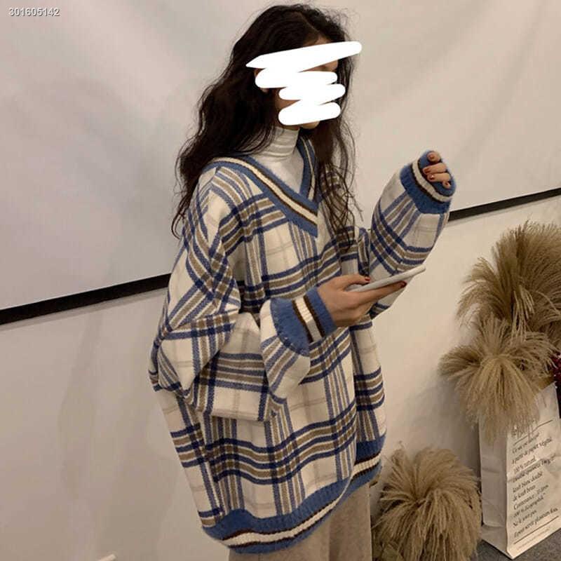 Áo Khoác Sweater Cổ Chữ V Dáng Rộng Họa Tiết Sọc Caro Phong Cách Vintage Thời Trang Xuân Thu Cho Nữ M2-300 Kg