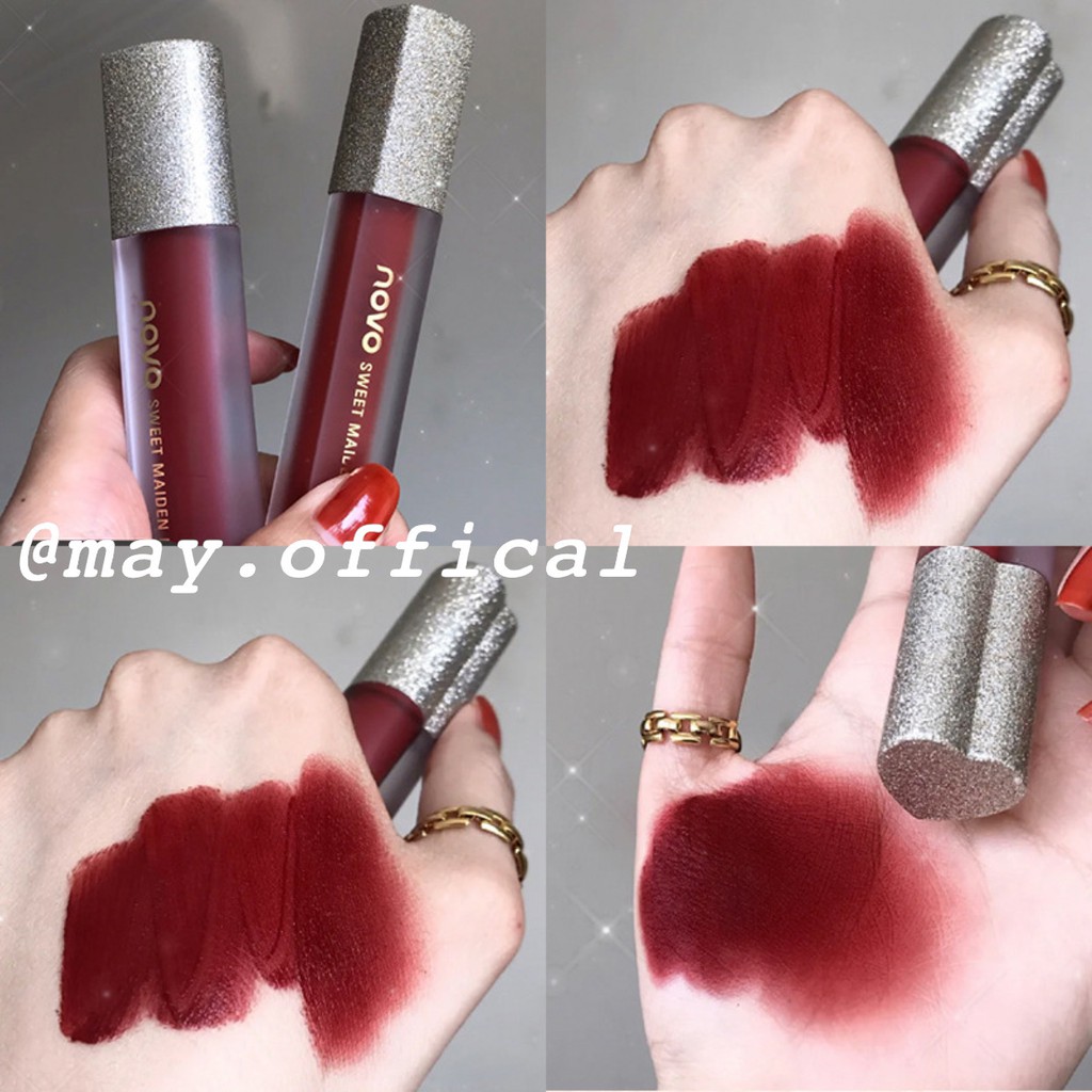 Son kem NOVO trái tim Air Velvet Lip Gloss nắp mạ kim tuyến mịn như nhung