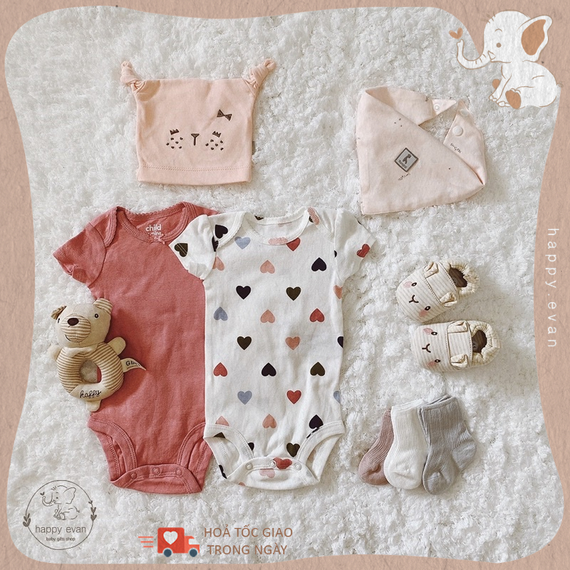 🅷.🄴🅅🄰🄽 Nón vải cotton 2 lớp cao cấp, chính hãng Heerte, cho bé sơ sinh 0-3 tháng.
