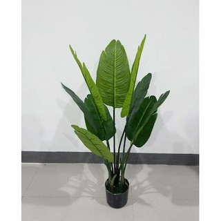 Cây Chuối Cảnh Giả cao 1m2, 3 thân, 9 lá rời - TẶNG KÈM CHẬU NHỰA 15CM - Cây chuối rẻ quạt- Cây cảnh giả trang trí