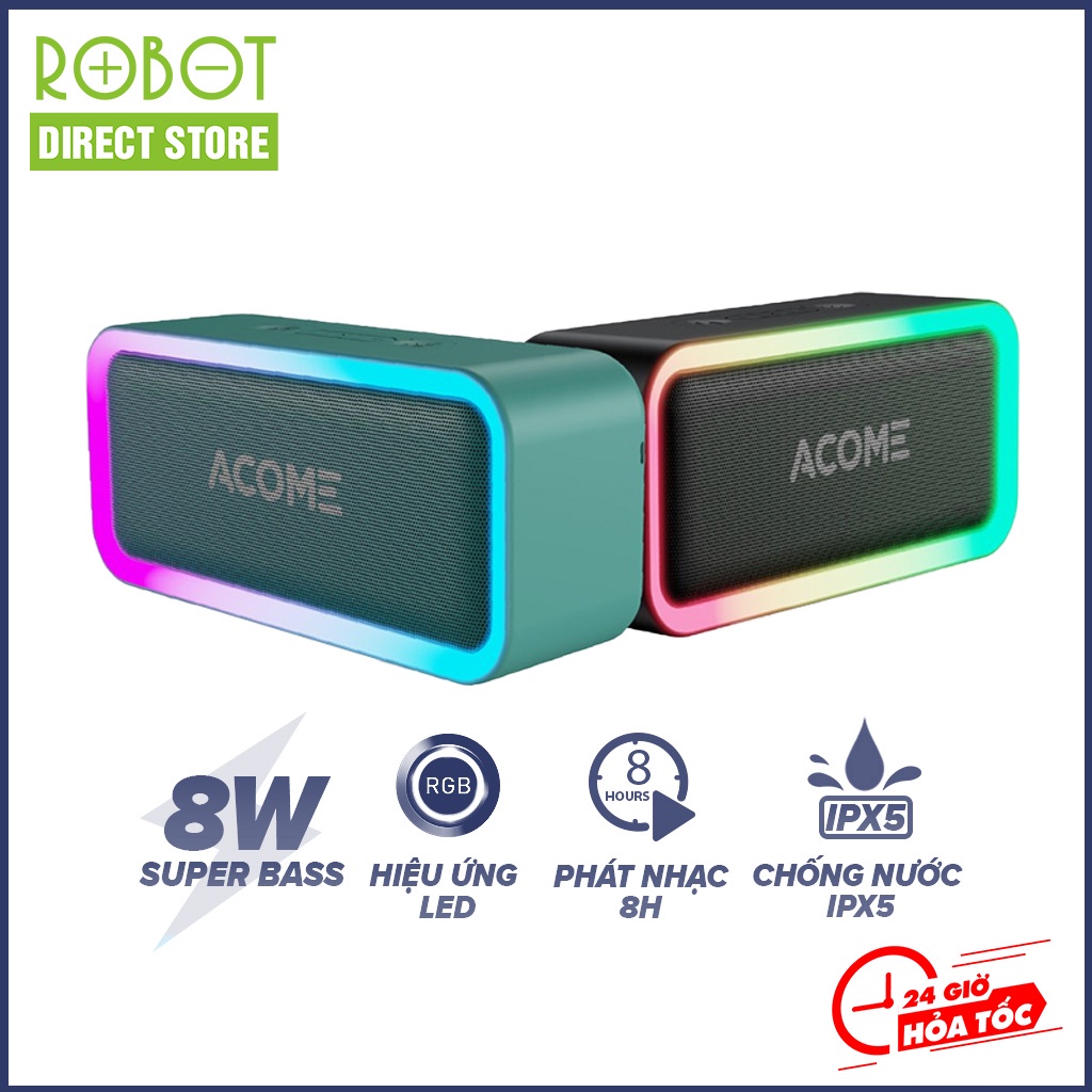 Loa Bluetooth ACOME A6 5W Nhỏ Gọn Âm Thanh Chất Lượng Cao Hiệu Ứng LED RGD Thời Gian Phát Nhạc 8H Chống Nước