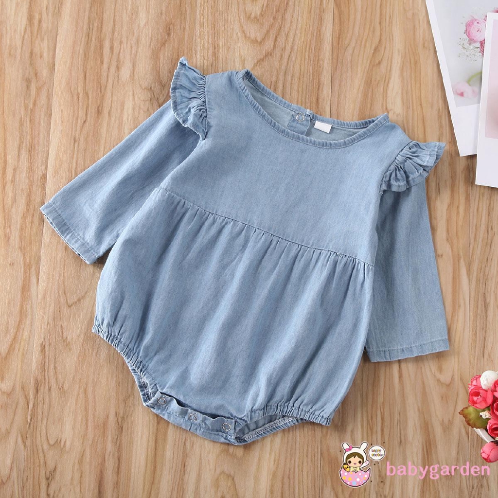 Bộ áo liền thân bằng vải denim dài tay in chữ &quot;Big Sister&quot; đáng yêu