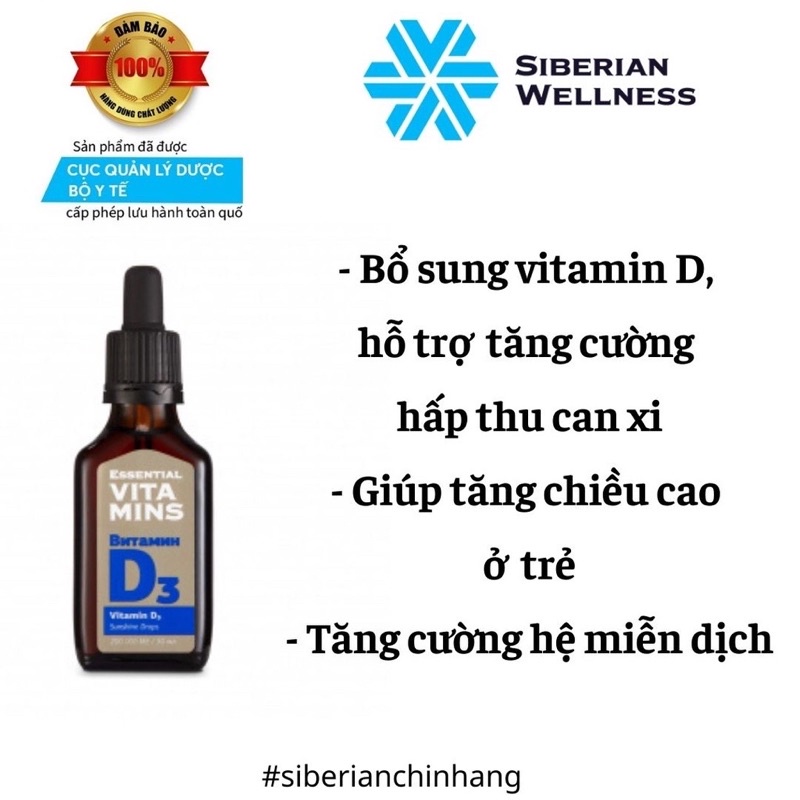VITAMIN D3 SIBERI Tăng cường hấp thu canxi tăng chiều cao, tăng miễn dịch Essential Vitamins D3