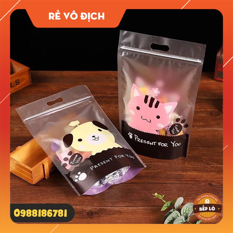 Túi Zip Đựng Kẹo Hạnh Phúc Nougat Hình Mèo Con Và Gấu Con Cực Kỳ Dễ Thương - Set 10 Túi