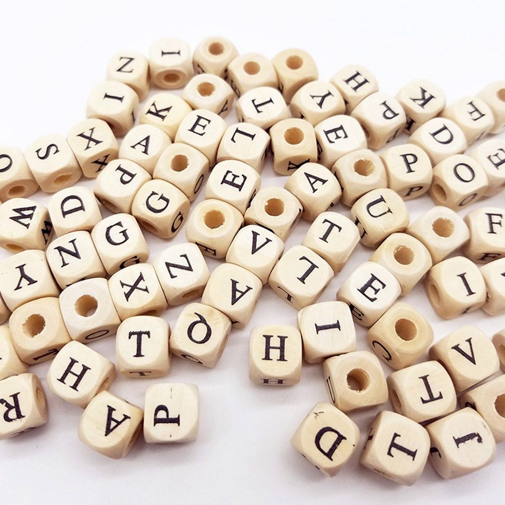 Set 100 Hạt Gỗ Khắc Chữ Cái Làm Trang Sức Cho Bé