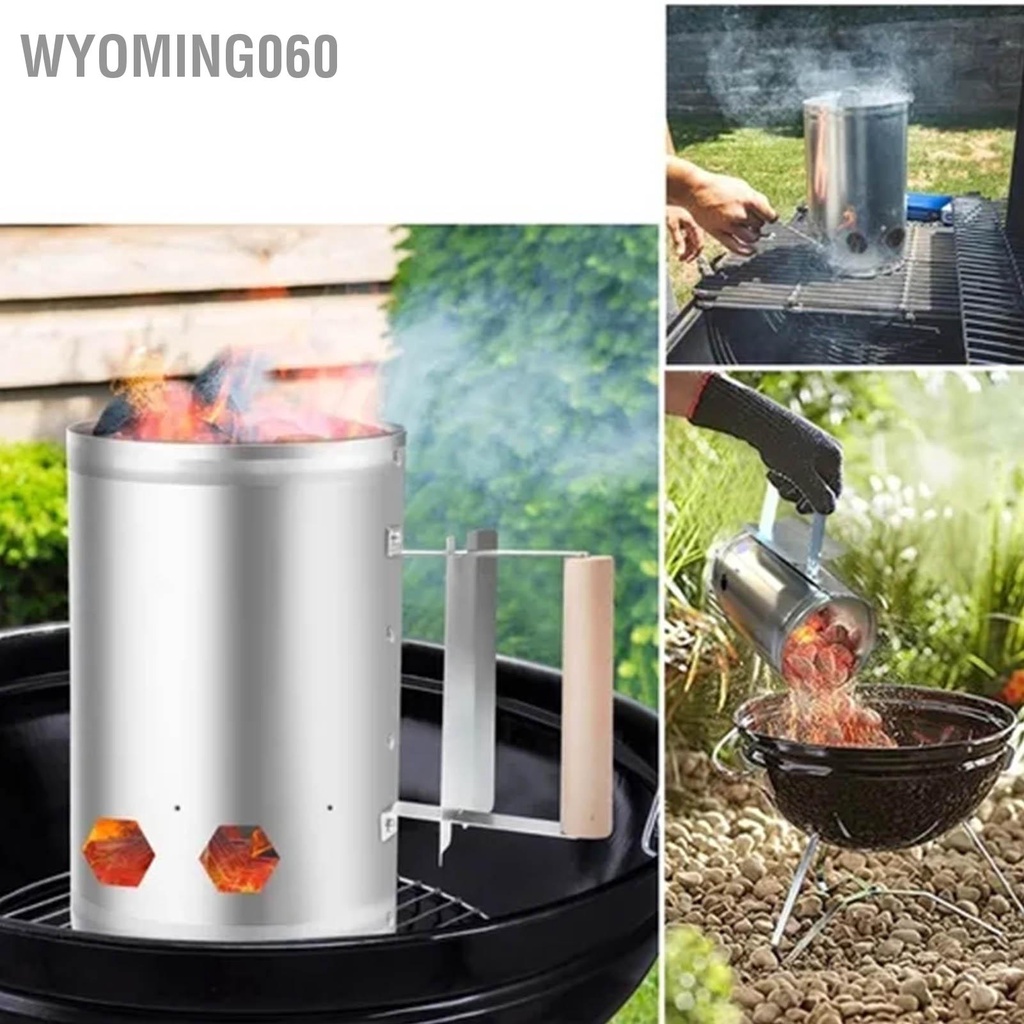 [Hàng Sẵn] Nướng ống khói Starter Di động than tròn có thể bật lửa với bộ kích hoạt nhả nhanh cho tiệc nướng cắm trại ngoài trời【Wyoming060】