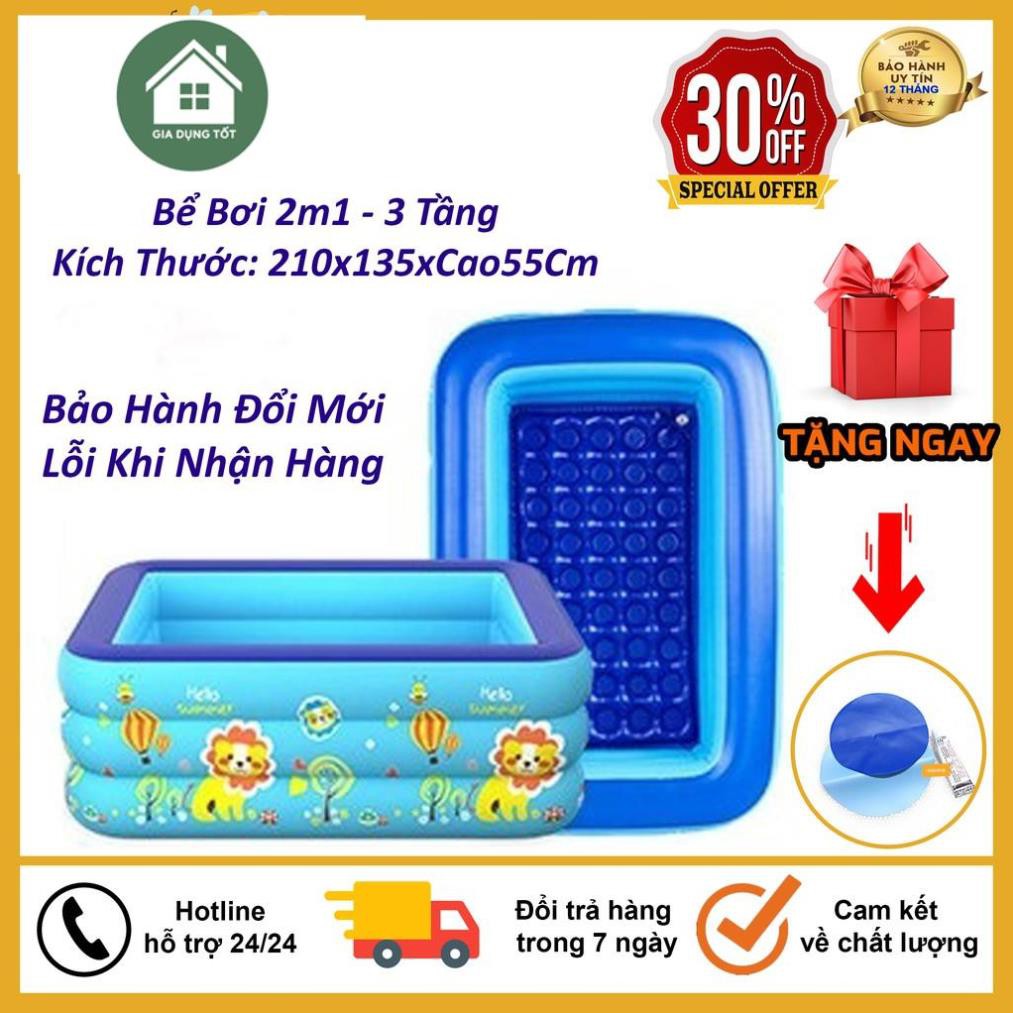 Bể Bơi Phao Kích Thước 2M1 ( 210x135xCao55Cm ) 3 Tầng Cho Bé, Hàng Loại 1 Có Đáy Chống Trượt, An Toàn Khi Sử Dụng