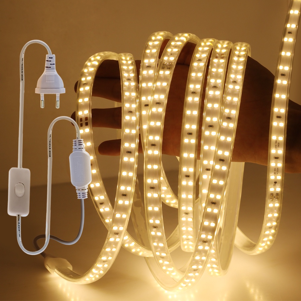 Dây Đèn LED 220V 2835 180LEDs / m 10W / m 6000K 4000K 3000K IP67 Chống Thấm Nước Có Công Tắc Tiện Dụng