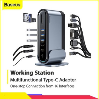 Hub chuyển đổi đa năng baseus work station 16/17 in1 mở rộng kết nối lan,tf, aux,hdmi,vga,usb 3.0 type-c cho laptop, pc