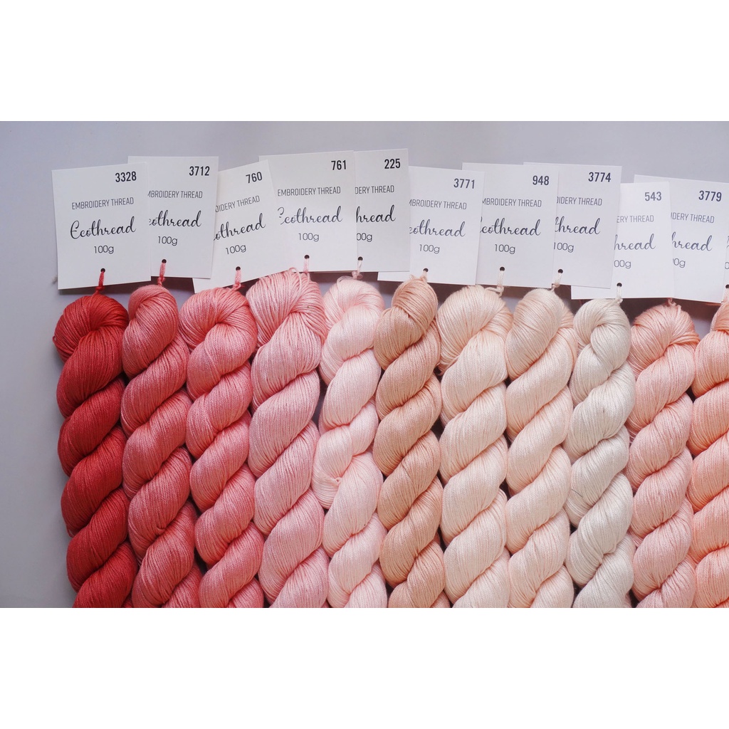 [Bảng 4/6] Chỉ thêu Eco-thread Tiệm tạp hóa nhà May nhuộm sinh học (giá 1 bó 100g) bảng màu hồng đỏ