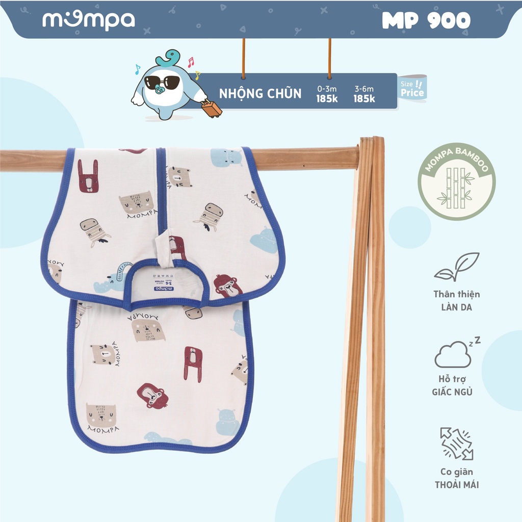 Nhộng chũn cho bé Mompa 0-6 tháng vải sợi tre khóa 2 chiều co giãn chống giật mình tự ngủ thoáng mát 900