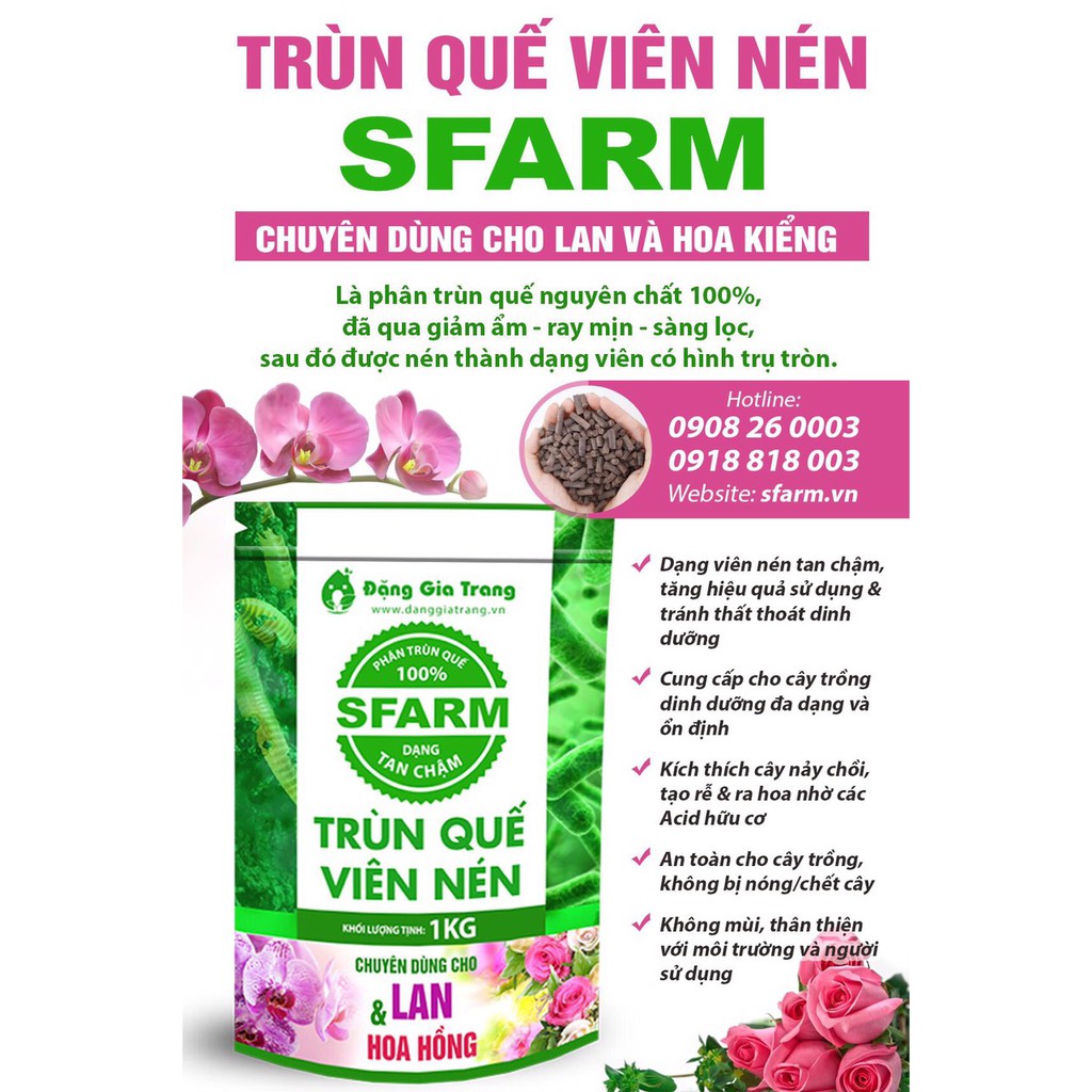 Phân trùn quế viên nén cao cấp SFARM chuyên dùng cho hoa lan - hoa kiểng