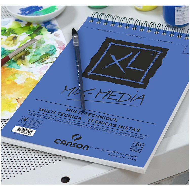 Sổ vẽ màu nước Canson XL Mix Media size A3/A4 300gsm 25 tờ chuyên vẽ màu nước, acrylic, gouache