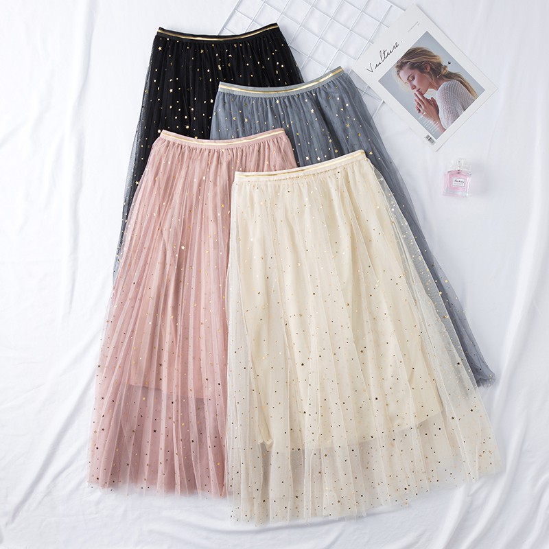 [ Mã FAXANH55 giảm 10K đơn 50K] Chân váy xếp ly lưới nhũ lấp lánh (ORDER)- có ảnh thật