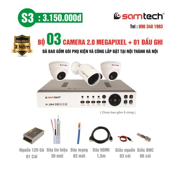 Combo S3 trọn bộ camera giám sát giá rẻ nhất và chất lượng nhất lắp đặt tại Hà Nội cho gia đình, hộ kinh doanh, cửa hàng