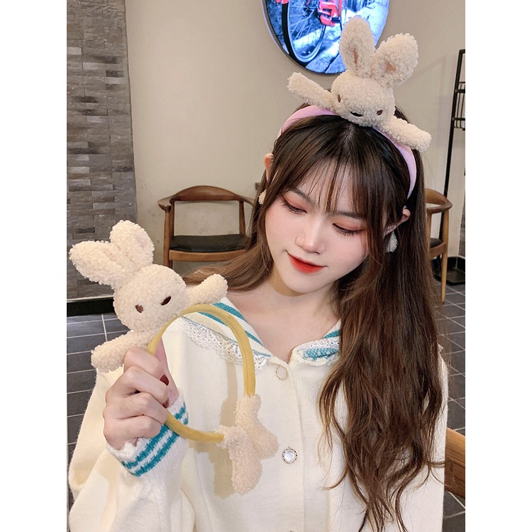 Băng Đô Cài Tóc Bằng Vải Bông Họa Tiết Thỏ Gấu Hoạt Hình Dễ Thương