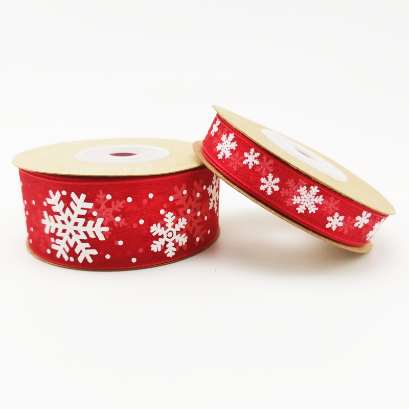 Cuộn Dây Ruy Băng Họa Tiết Bông Tuyết Màu Đỏ 10M 10mm / 25mm
