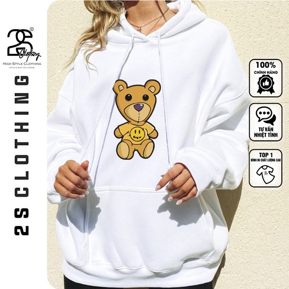 Hoodie Nam Nữ Form Rộng Chất Liệu Nỉ Bông Dày Dặn 2s Clothing Áo Nỉ Có Mũ Chui Đầu Oversize In Drew Bear Cực Cool TV5027