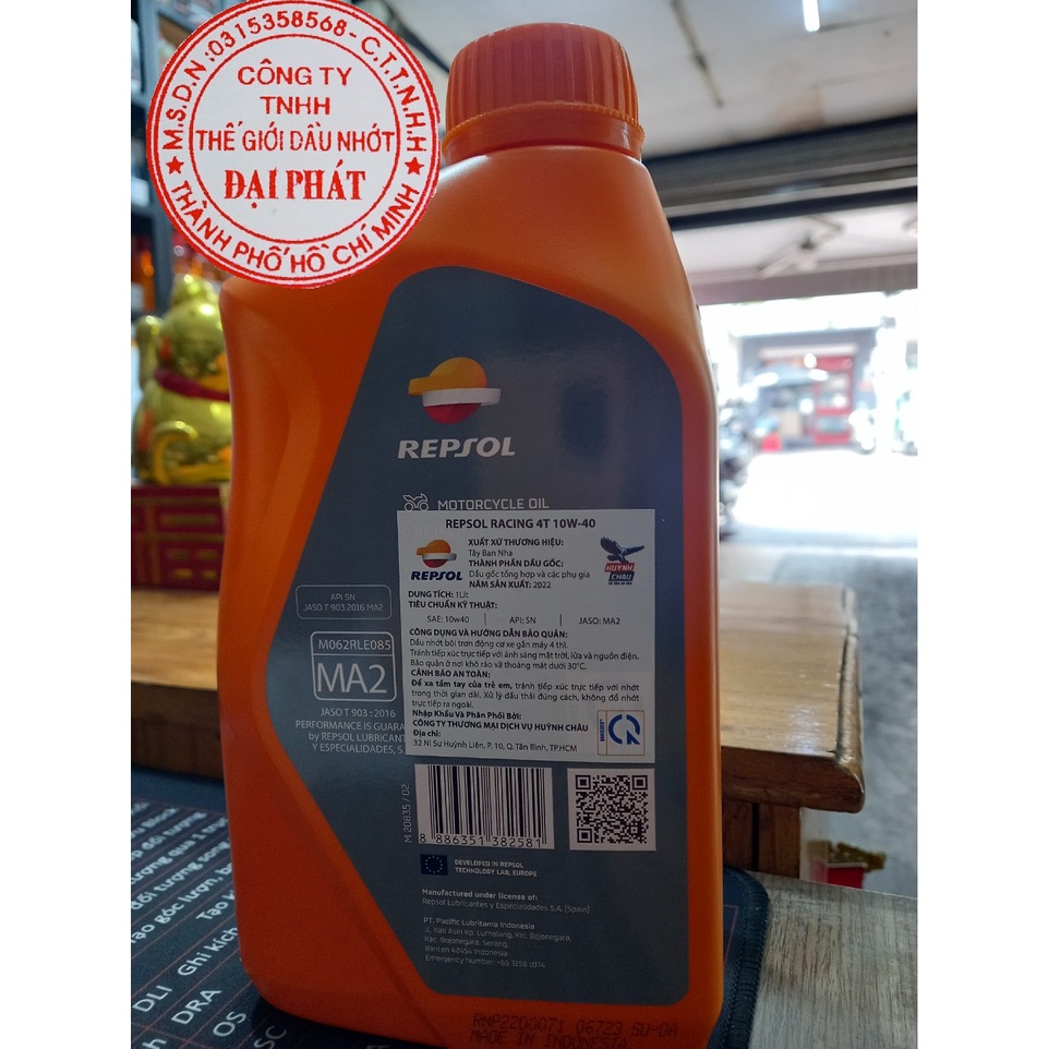 Nhớt Repsol Racing 10w40 tổng hợp hoàn toàn chính hãng Nhập Khẩu Tây Ban Nha 1 Lít