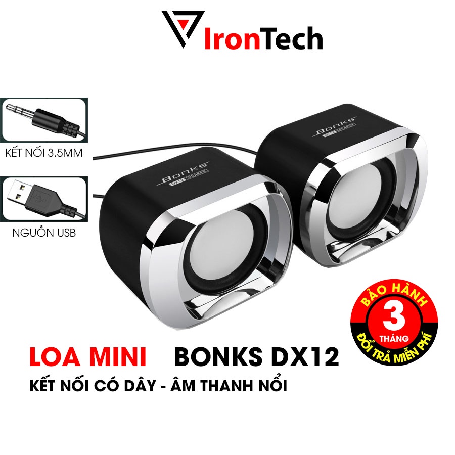 Loa máy vi tính mini có dây IronTech Bonks DX12 nhỏ gọn cầm tay âm thanh nổi 3D siêu bass tương thích laptop pc