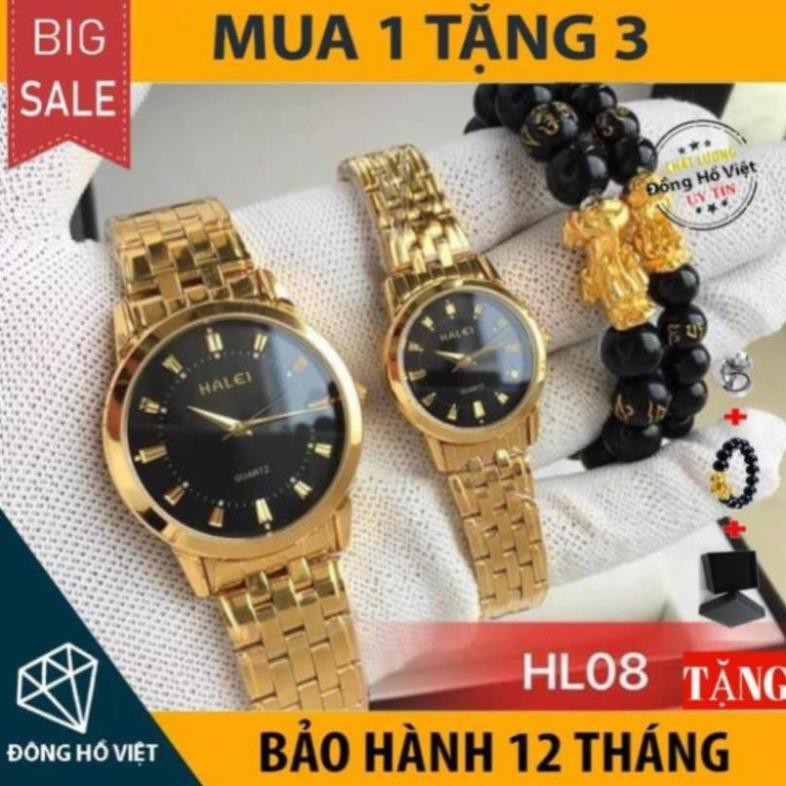 Đồng Hồ giới tính HALEI H1 khung Thép Mạ Vàng Cao Cấp lịch duyệt sang trọng (Tặng Vòng Tỳ Hưu)